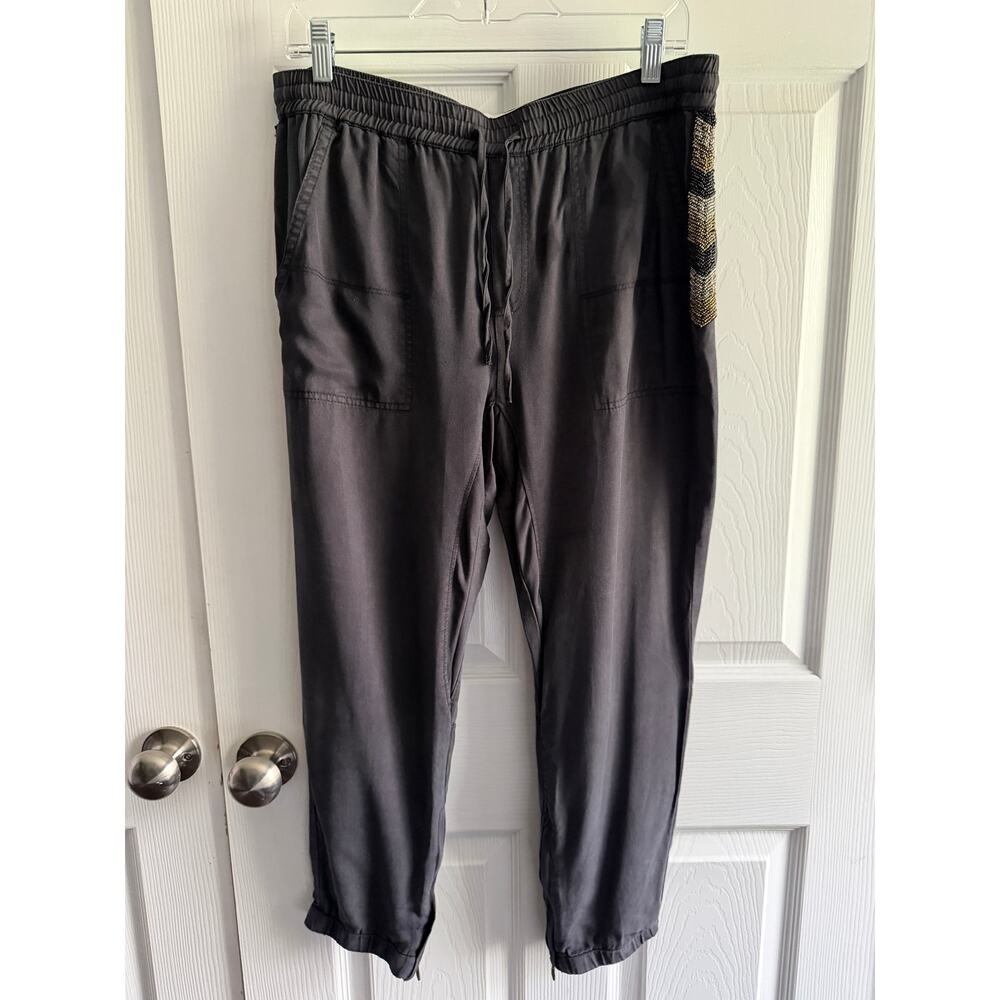 Pam & Gela Charcoal Jogger Track Pants Gold Black Beaded Chevron Side Stripe M